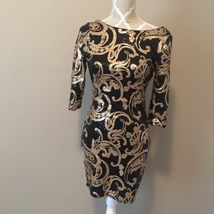 Sparkly black & gold sequinned cocktail dress ✨